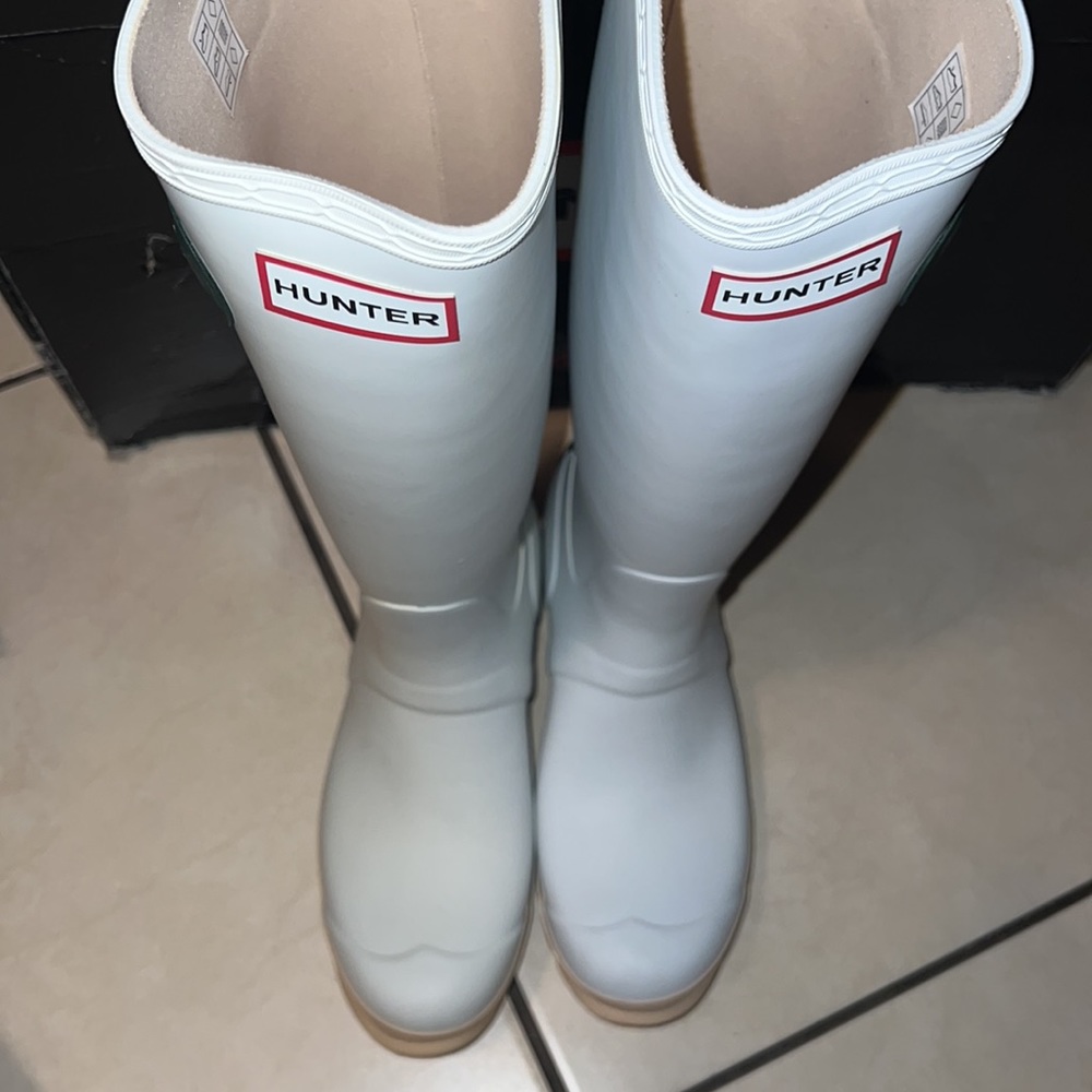 Hunter Original Contrast Tall Rainboots White Matte Green/Black Trim Po